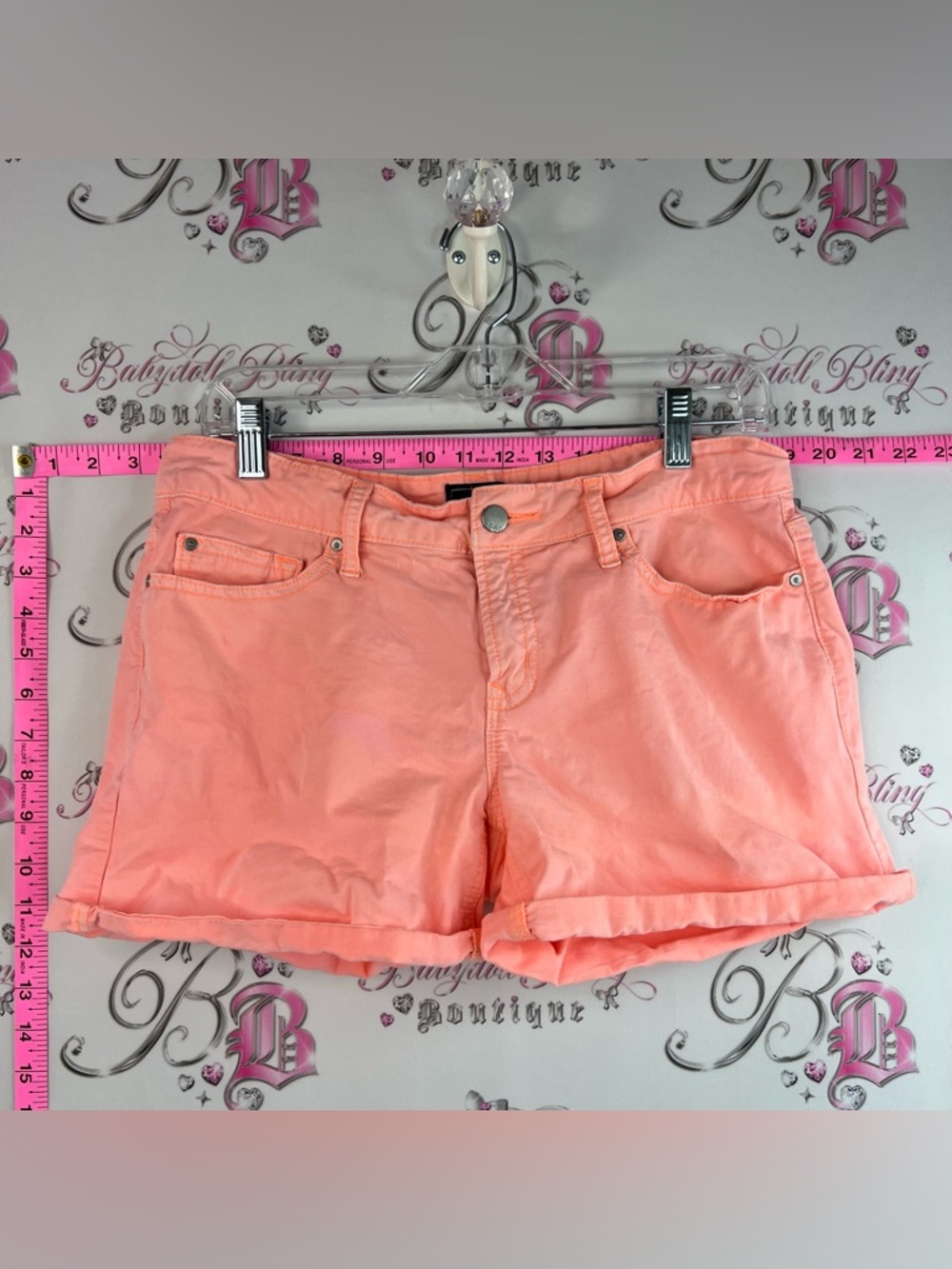 GAP shorts neon orange coral bright cute Peach High-Waist Rolled-Hem Shorts